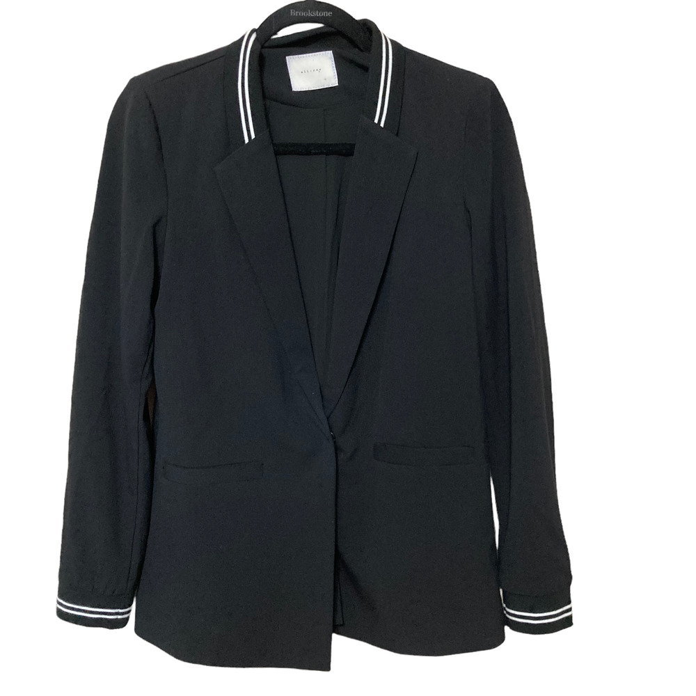 Allirow Womens Black Blazer Jacket Size Small Cotton Blend White Accents